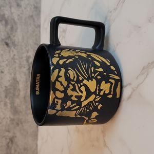 2016 Starbucks Coffee Company Ceramic Mug Black with Gold Sumatra Tiger 14 FL OZ
